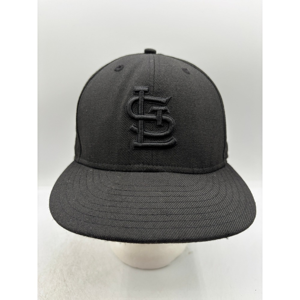 New Era 59FIFTY St. Louis Cardinals Hat Mens 7 3/8 Black on Black MLB Fitted Cap